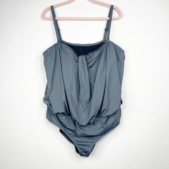 2/$30 Magisculpt One Piece Blouson Swimsuit Gunmetal Gray Adjustable Strap #7453 - Picture 1 of 15
